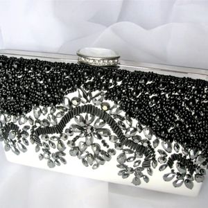 New Black & White Rhinestone Bead Clutch